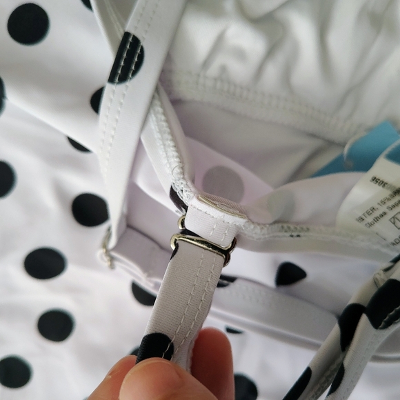 Yonique Women's V-Neck Tankini Top Swimwear Tummy Control-White Polka Dots Sz XL - Picture 8 of 11